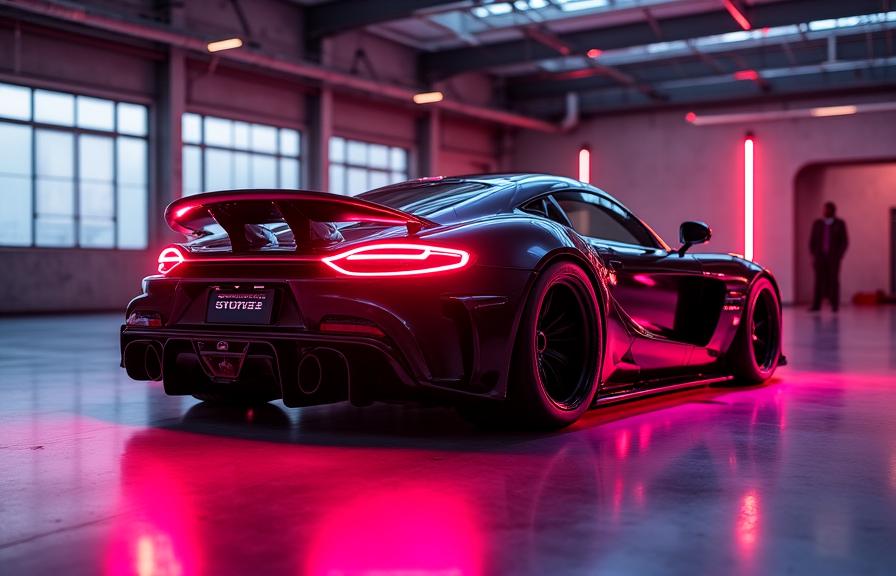 Mașină sport modificată în atelierul GlazeWorks Tuning